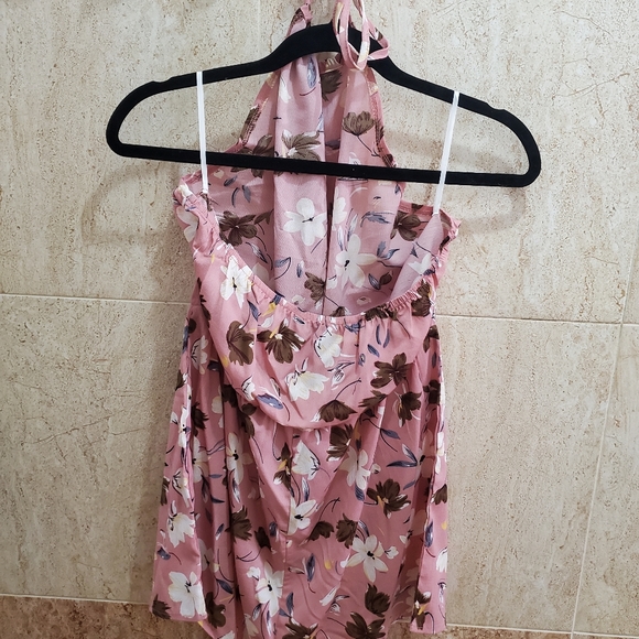 Blouson Waist Floral Print Knot Halter Romper - Picture 2 of 2
